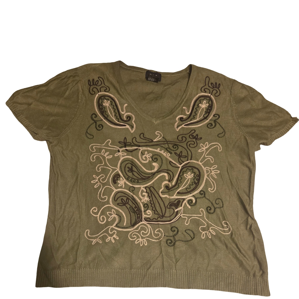 Elegant Olive Green Embroidered Women's Top
